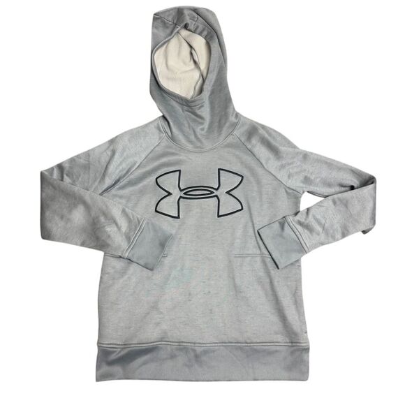 Under Armour Tops - Under Armour Womens Small Gray Black Logo‎ Outdoors Hooded Sweatshirt Hoodie